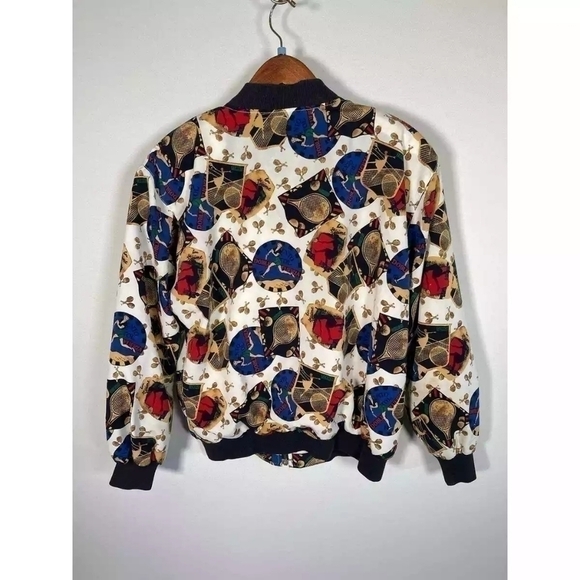 Vintage Lavon Sport Tennis Themed Zip Front Bomber Jacket Women's Size Small - Picture 2 of 11